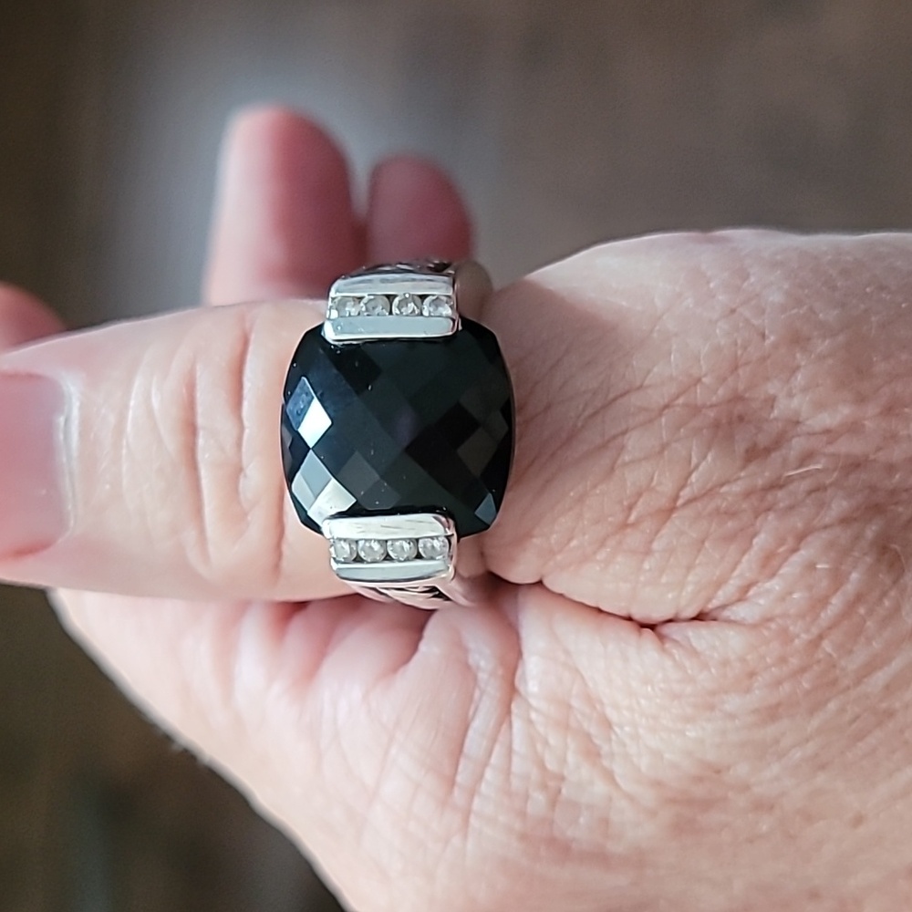 David Yurman Onyx Diamond Sterling Silver Ring - Picture 12 of 12